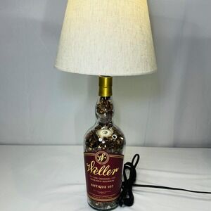 Weller Antique 107 Bourbon Bottle Lamp Upcycled Whiskey Decor with Linen Shade